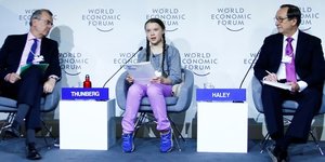 Greta Thunberg, François Villeroy de Galhau, Banque de France, John J. Haley, Willis Towers Watson, World Economic Forum (WEF)