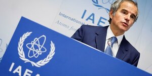 Le directeur general de l'agence internationale de l'energie atomique (aiea), rafael grossi, lors d'une conference de presse a vienne
