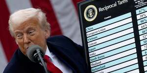 Le president americain trump prononce un discours sur les droits de douane, a la maison blanche