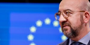 Le president du conseil europeen charles michel lors d'une conference de presse a bruxelles