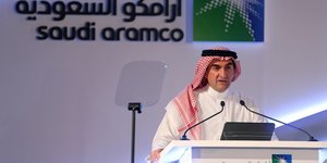 Yasser al-Rumayyan, président de Saudi Aramco, durant une conférence de presse le 3 novembre 2019