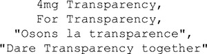 4mg Transparency, For Transparency, "Osons la transparence", "Dare Transparency together"_logo